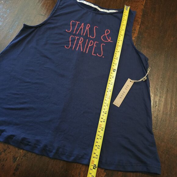 RAE DUNN Stars & Stripes Size L Navy Blue Tank Top USA Patriotic IndependenceDay - Picture 3 of 6